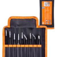 Набор пинцетов для электроники, 9 предметов, нерж., антистатич. покр., тканевый чехол, “Рубин” TDM