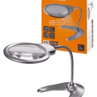 Лупа настольная круглая, d 125 мм, 2-х/5-ти крат. увел., опора, гиб. штанга, LED подсв., 3хААА, TDM