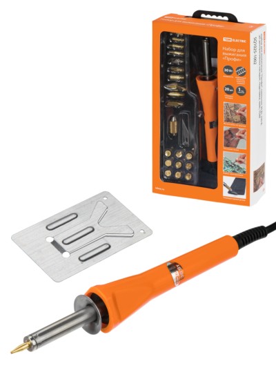 Набор для выжигания “Профи”, паяльник 30 Вт, 230 В, 20 декоративных насадок, подставка, кейс, TDM
