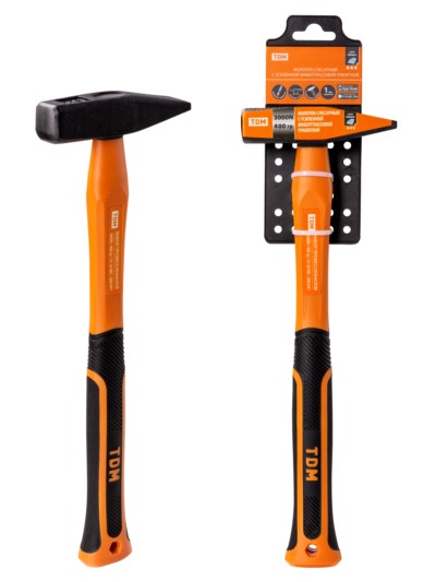 Молоток слесарный, 400 гр, кованый, с усилен. прорезиненной фиберглассовой рукояткой  “Алмаз” TDM