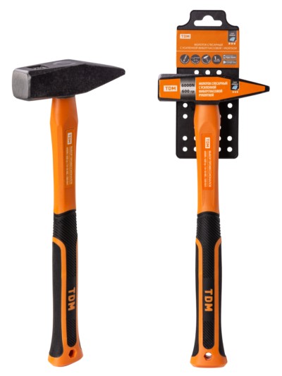 Молоток слесарный, 600 гр, кованый, с усилен. прорезиненной фиберглассовой рукояткой “Алмаз” TDM