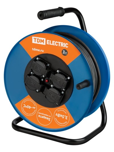 Удлинитель силовой УХз16-004 TDM (метал. катушка А3 4-м IP44/30м КГ 3х1,5) УС1-43128