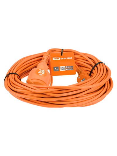 Удлинитель силовой шнур УШз16 TDM (штепс. гнездо 20м ПВС 3х1,0) У1-13041 — изображение 2