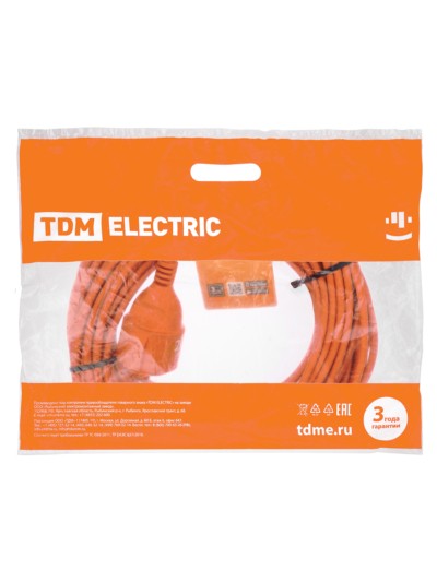 Удлинитель силовой шнур УШз16 TDM (штепс. гнездо 20м ПВС 3х1,0) У1-13041 — изображение 4