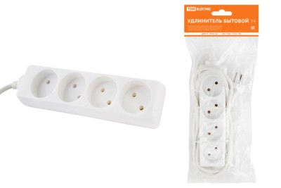 Удлинитель сетевой У4 4-м 5м б/з ПВС 2х0,75мм2 10А/250В TDM