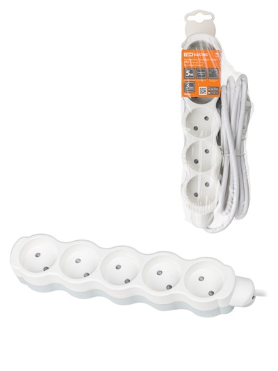 Удлинитель сетевой Люкс УЛ5 5-м 5м б/з с з/ш ПВС 2х0,75 мм2 10А/250В бело-серый TDM