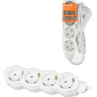 Удлинитель сетевой Люкс УЛ04 4-м 10м с/з с з/ш ПВС 3х1мм2 16А/250В бело-серый TDM