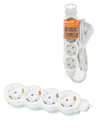 Удлинитель сетевой Люкс УЛ04 4-м 10м с/з с з/ш ПВС 3х1мм2 16А/250В бело-серый TDM