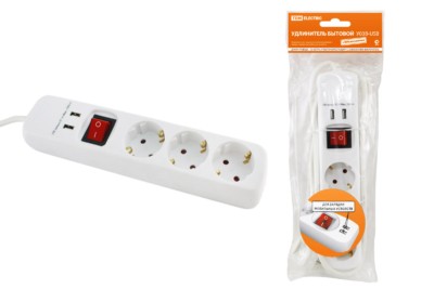 Удлинитель сетевой У03В-USB 3-м 2USB разъема 1.5м вык. з/к ПВС 3х1мм2 16А/250В TDM