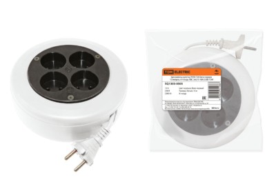 Удлинитель сетевой рулетка УХ10-104 бело-черная 10м 4-м ПВС 2х0,75 10А/250В TDM