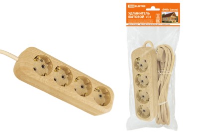Удлинитель сетевой У04 4-м 3м 2П+3 ПВС 3х1мм2 Эко сосна 16А/250В TDM