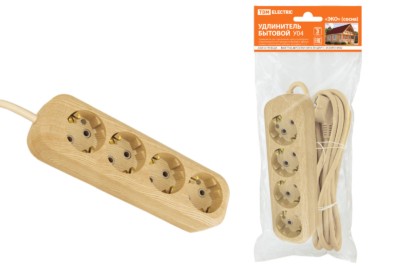 Удлинитель сетевой У04 4-м 5м 2П+3 ПВС 3х1мм2 Эко сосна 16А/250В TDM