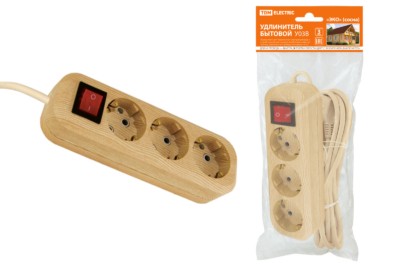 Удлинитель сетевой У03В с выкл. 3-м 3м 2П+3 ПВС 3х1мм2 Эко сосна 16А/250В TDM