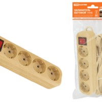 Удлинитель сетевой У04В с выкл. 4-м 5м 2П+3 ПВС 3х1мм2 Эко сосна 16А/250В TDM