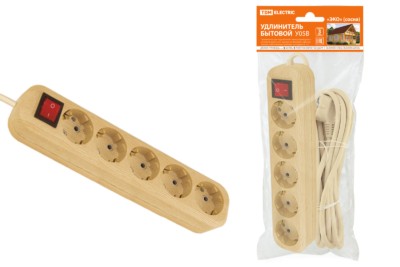 Удлинитель сетевой У05В с выкл. 5-м 3м 2П+3 ПВС 3х1мм2 Эко сосна 16А/250В TDM