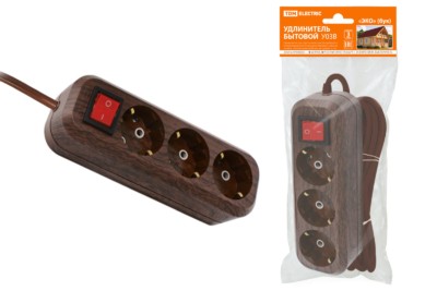 Удлинитель сетевой У03В с выкл. 3-м 5м 2П+3 ПВС 3х1мм2 Эко бук 16А/250В TDM