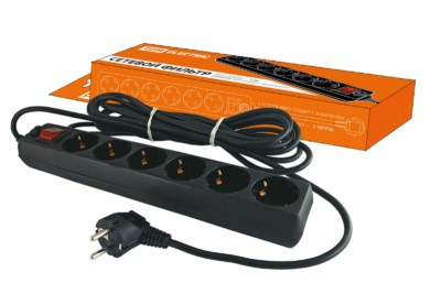 Удлинитель сетевой с фильтром СФ-06В с выкл. 6-м 5м с/з ПВС 3х1мм2 16А/250В черный TDM