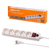 Удлинитель сетевой с фильтром СФ-05В с выкл. 5-м 3м с/з ПВС 3х0,75мм2 10А/250В белый TDM