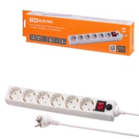 Удлинитель сетевой с фильтром СФ-06В с выкл. 6-м 1.5м с/з ПВС 3х0,75мм2 10А/250В белый TDM