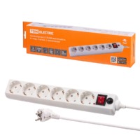 Удлинитель сетевой с фильтром СФ-06В с выкл. 6-м 3м с/з ПВС 3х0,75мм2 10А/250В белый TDM