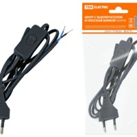 Шнур с выключателем и плоской вилкой ШУ01В ШВВП 2х0,75мм2 2м. черный TDM