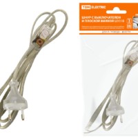 Шнур с выключателем и плоской вилкой ШУ01В ШВВП 2х0,75мм2 2м. прозрачный TDM