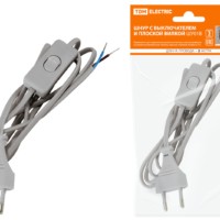 Шнур с выключателем и плоской вилкой ШУ01В ШВВП 2х0,75мм2 2м. серебр. металлик TDM