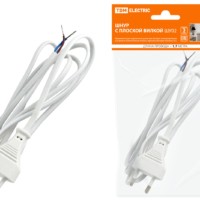 Шнур с плоской вилкой ШУ02 ШВВП 2х0,75мм2 1,7 м. белый TDM