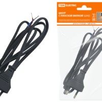 Шнур с плоской вилкой ШУ02 ШВВП 2х0,75мм2 1,7 м. черный TDM