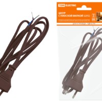 Шнур с плоской вилкой ШУ02 ШВВП 2х0,75мм2 1,7 м. коричневый “ЭКО” TDM