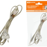 Шнур с выключателем и плоской вилкой с вырезом ШУ03В ШВВП 2х0,75мм2 2 м. прозрачный TDM