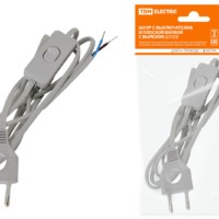 Шнур с выключателем и плоской вилкой с вырезом ШУ03В ШВВП 2х0,75мм2 2 м. серебр. металлик TDM