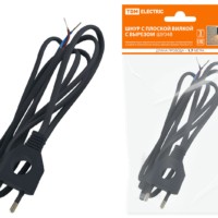 Шнур с плоской вилкой с вырезом ШУ04 ШВВП 2х0,75мм2 1,7 м. черный TDM
