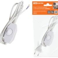 Шнур с плоской вилкой и светорегулятором ШУ05С1 (200Вт, RL) ШВВП 2х0,75мм2 2м. белый TDM