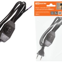 Шнур с плоской вилкой и светорегулятором ШУ05С2 (200Вт, RL) ШВВП 2х0,75мм2 2м. черный TDM