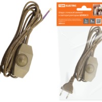 Шнур с плоской вилкой и светорегулятором ШУ05С3 (200Вт, RL) ШВВП 2х0,75мм2 2м. бронза TDM