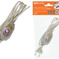 Шнур с плоской вилкой и светорегулятором ШУ05С4 (200Вт, RL) ШВВП 2х0,75мм2 2м. прозрачный TDM