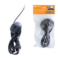 Шнур с ножным выключателем и плоской вилкой ШУН01В ШВВП 2х0,75мм2 3,5м. черный TDM