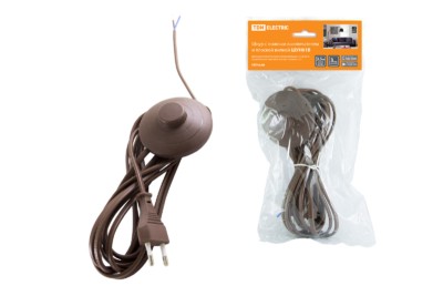 Шнур с ножным выключателем и плоской вилкой ШУН01В ШВВП 2х0,75мм2 3,5м. коричневый “ЭКО” TDM