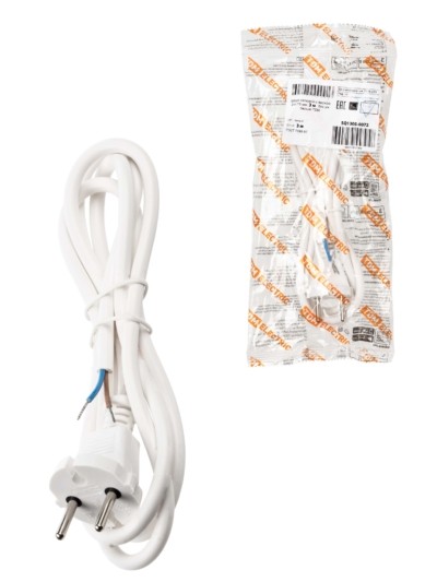 Шнур сетевой с вилкой ПВС-ВП 2×0,75мм2 3м б/з белый TDM