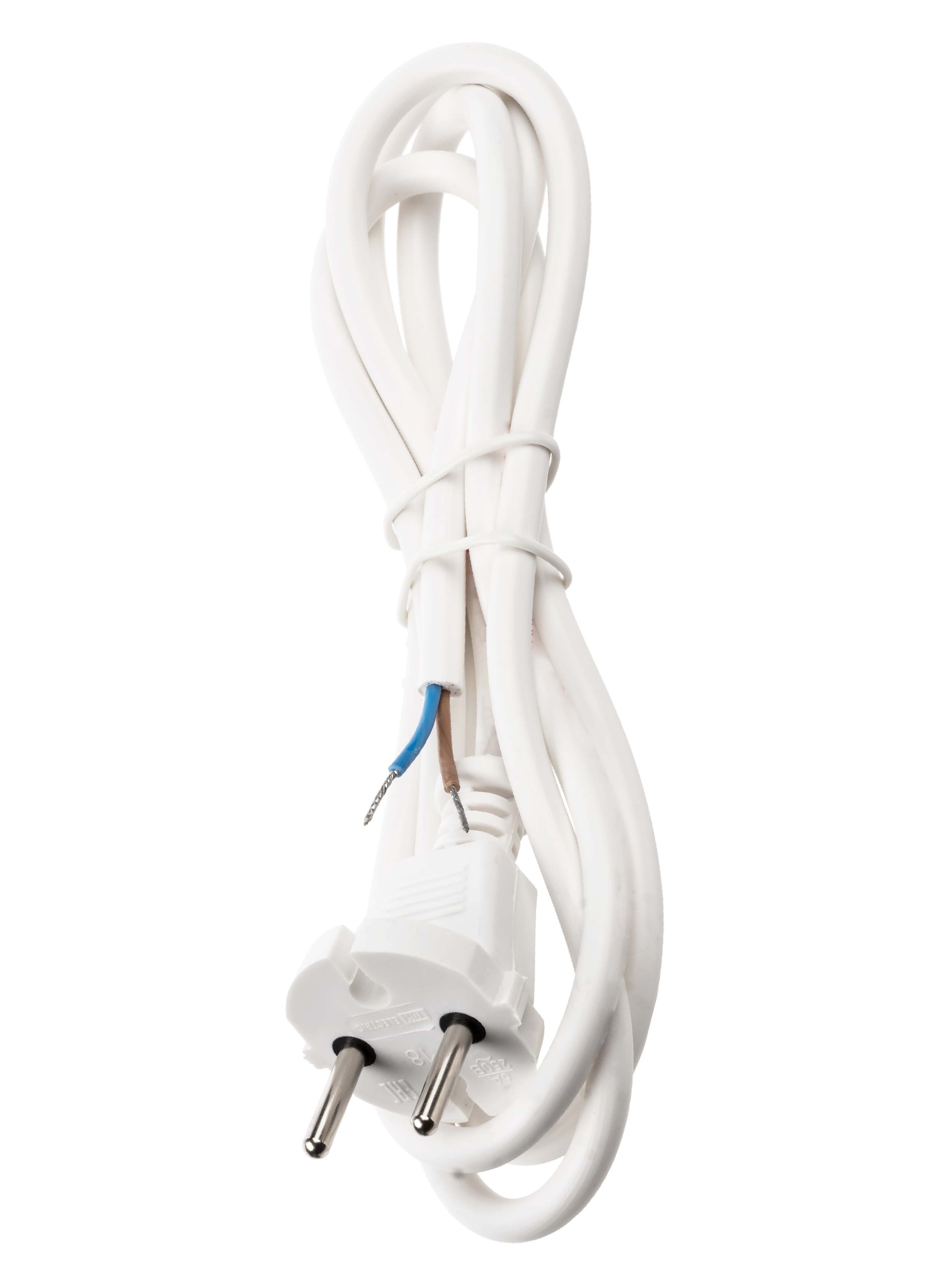 Шнур сетевой с вилкой ПВС-ВП 2x0,75мм2 3м б/з белый TDM — изображение 2