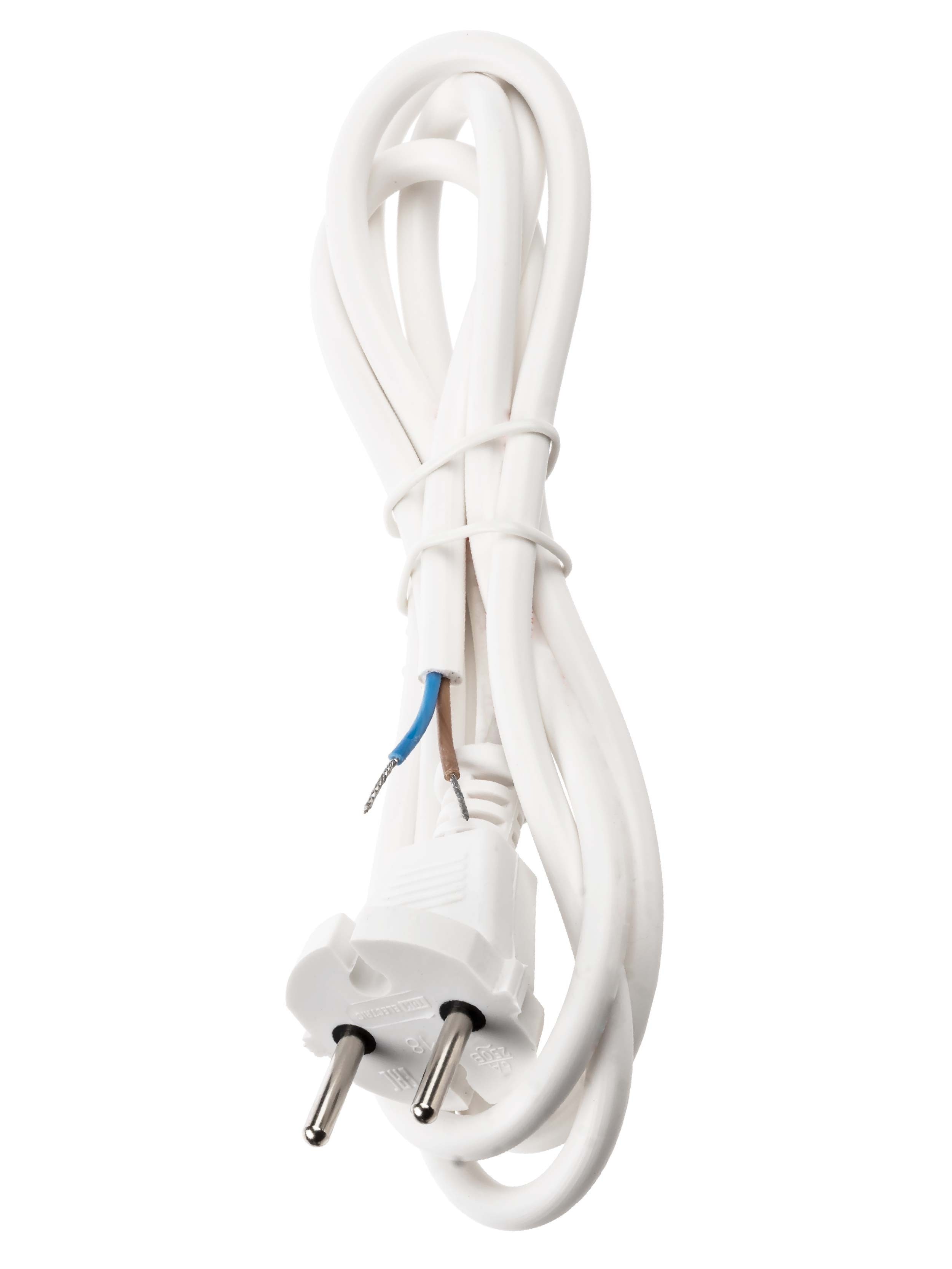 Шнур сетевой с вилкой ПВС-ВП 2x0,75мм2 5м б/з белый TDM — изображение 2