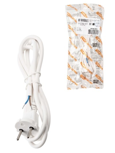 Шнур сетевой с вилкой ПВС-ВП 2×0,75мм2 5м б/з белый TDM