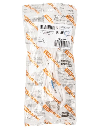 Шнур сетевой с вилкой ПВС-ВП 2x0,75мм2 5м б/з белый TDM — изображение 3