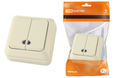 Выключатель 2кл. ОУ с подсветкой IP20 10А сл. кость Ладога TDM