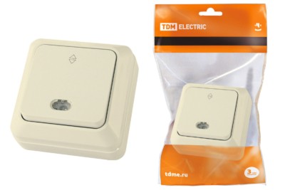 Переключатель на 2 направления 1-кл открытой установки с подсветкой IP20 10А, сл. кость “Ладога” TDM