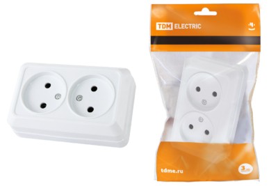 Розетка двойная 2П открытой установки IP20 10А, белая “Ладога” TDM