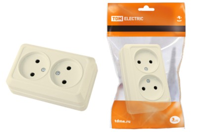 Розетка двойная 2П открытой установки IP20 10А, сл. кость “Ладога” TDM