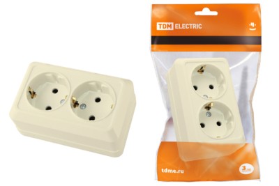 Розетка двойная 2П+3 открытой установки IP20 16А, сл. кость “Ладога” TDM