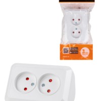 Розетка угловая двойная 2П открытой установки с з/ш IP20 250В 10А белая “Ладога” TDM